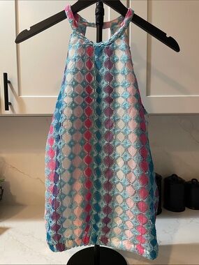 Boston Proper Crochet Knit Pink, Blue & Purple Textured Halter Tank (0040)